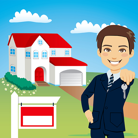 Real estate agent holding the key of a new house